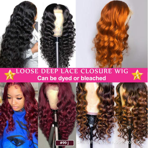 Cuticle Aligned Virgin Brazilian Hair Raw Unprocessed Lace Closure Wig Loose Deep Wave For Black Women Human Hair 4x4 Lace Wigs